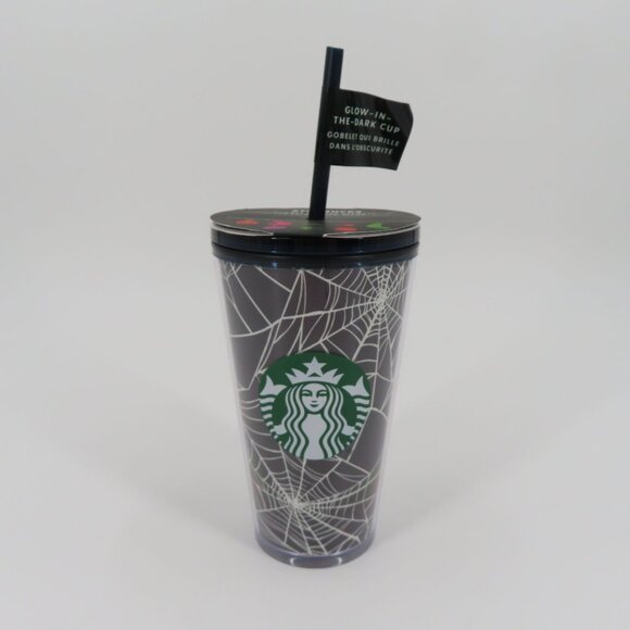 Starbucks 2021 Glow In The Dark Spiderweb Tumbler 16 Oz Halloween Spooky NEW - Picture 10 of 11